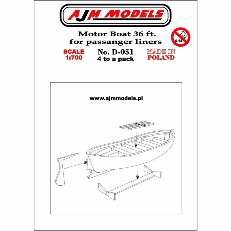 AJM Models - D051 - Bateau À Moteur 36 Pieds Pour Paquebots 1:700