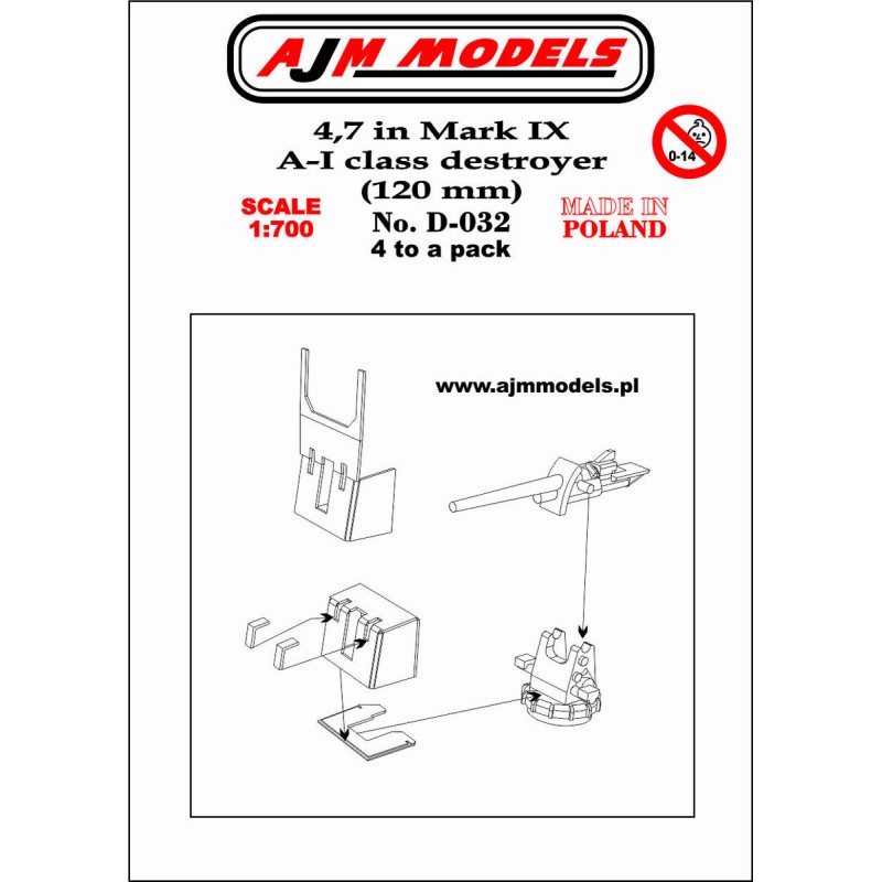 AJM Models - D032 - Mark Ix A-i De 4,7 Pouces (120 Mm) 1:700