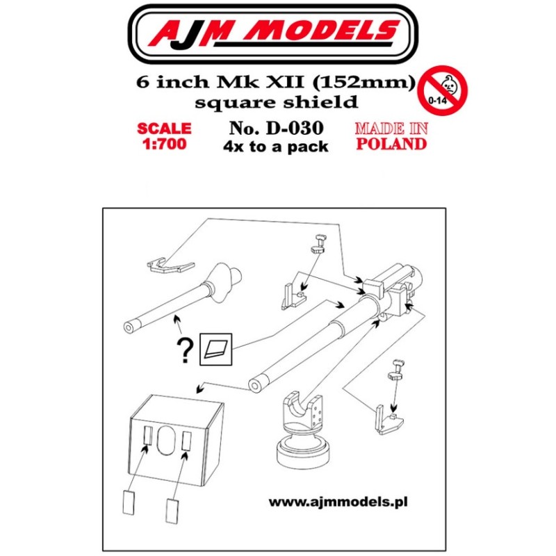 AJM Models - D030 - Bouclier Carré Mk XII (152 Mm) En Pouces 1:700