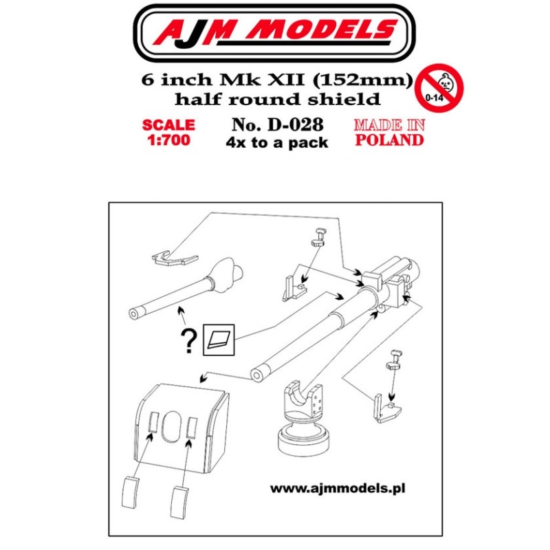 AJM Models - D028 - Bouclier Demi-rond De 6 Pouces Mk XII (152 Mm) 1:700