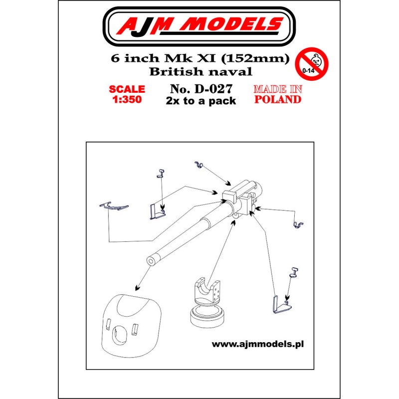 AJM Models - D027 - 6 Pouces Mk Xi (152 Mm) Marine Britannique 1:350