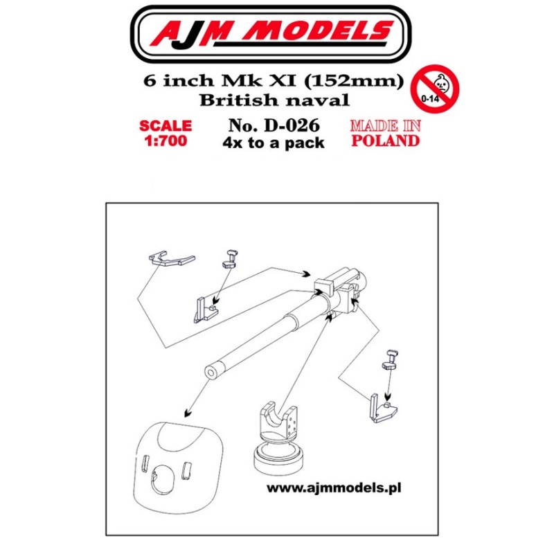 AJM Models - D026 - 6 Pouces Mk Xi (152 Mm) Marine Britannique 1:700