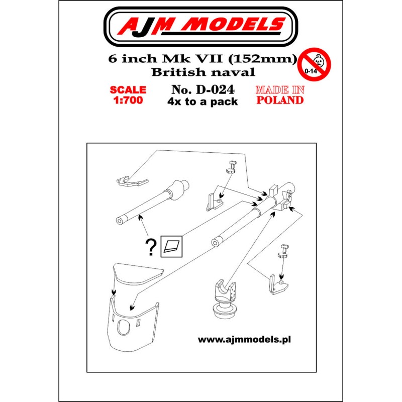 AJM Models - D024 - 6 Pouces Mk VII (152 Mm) Marine Britannique 1:700