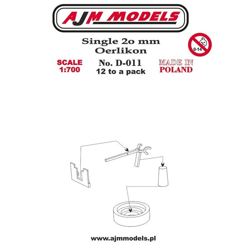 AJM Models - D011 - Oerlikon Simple 20 Mm 1:700