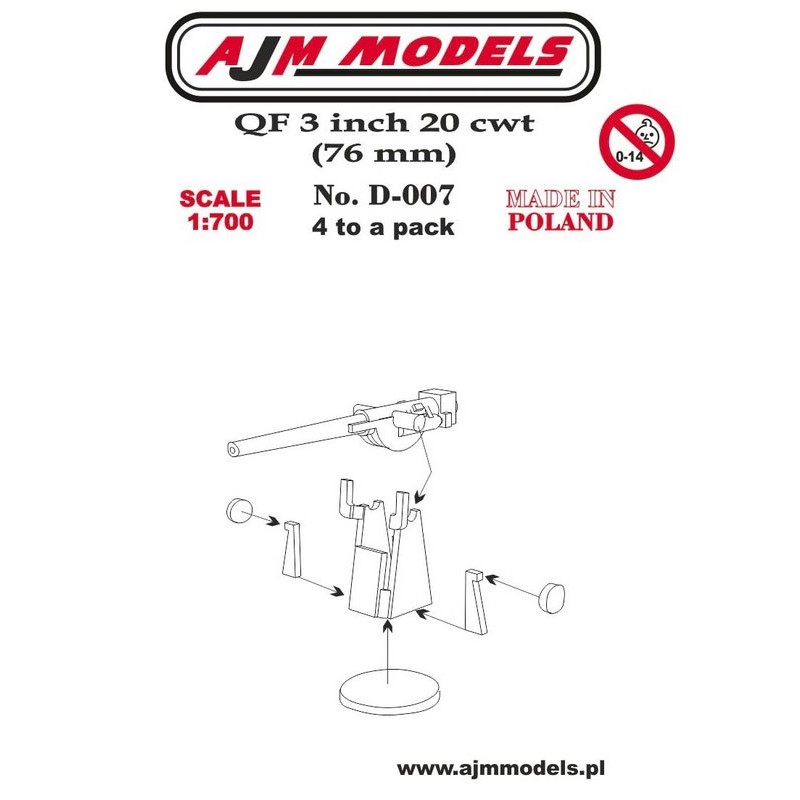 AJM Models - D007 - Qf 3 Pouces 20 Cwt (76 Mm) 1:700