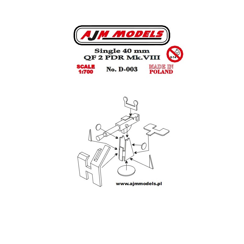 AJM Models - D003 - Simple 40 Mm Qf 2 Pdr Mk. VIII 1:700