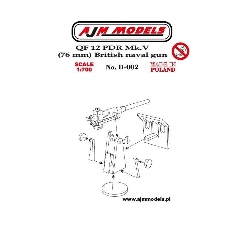 AJM Models - D002 - Qf 12 Pdr Mk.v (76 Mm) Canon Naval Britannique 1:700