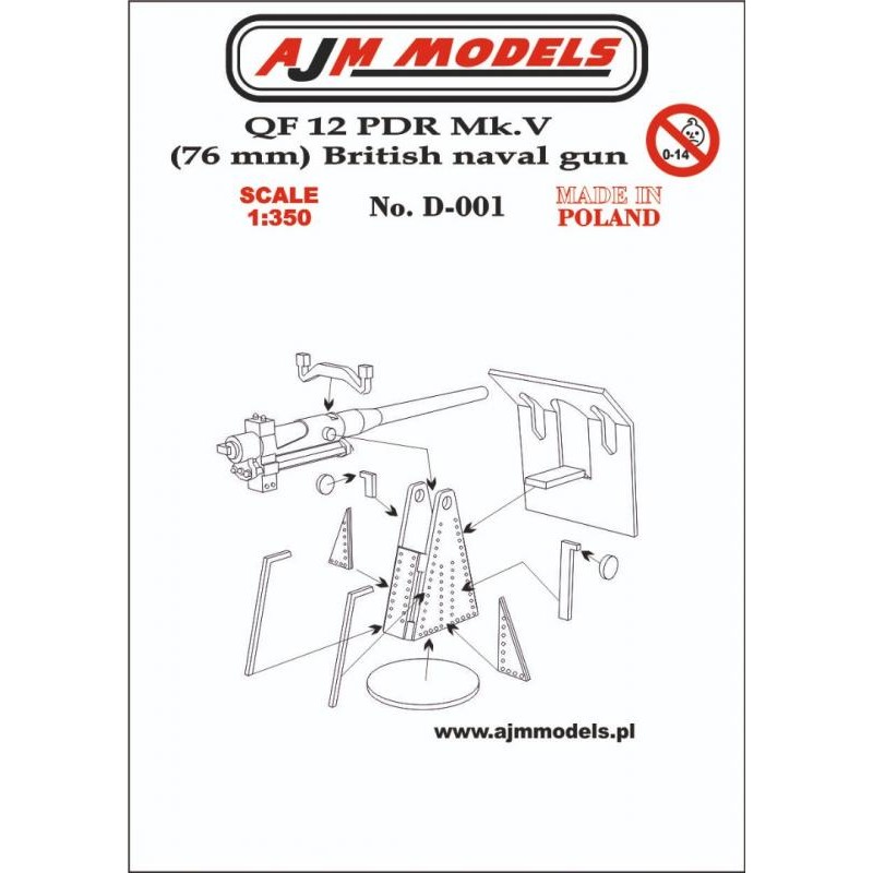 AJM Models - D001 - Qf 12 Pdr Mk.v (76 Mm) Canon Naval Britannique 1:350