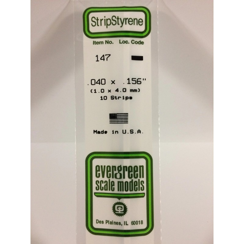 Evergreen EG147 – Bande de polystyrène blanc opaque 0,040" x 0,156"
