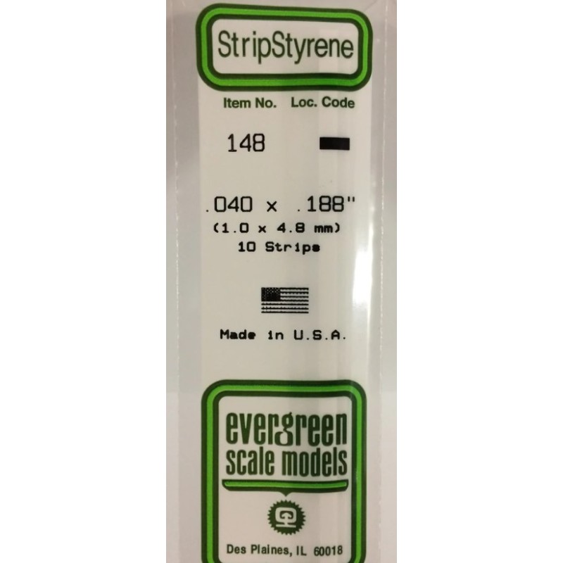 Evergreen EG148 – Bande de polystyrène blanc opaque 0,040" x 0,188"