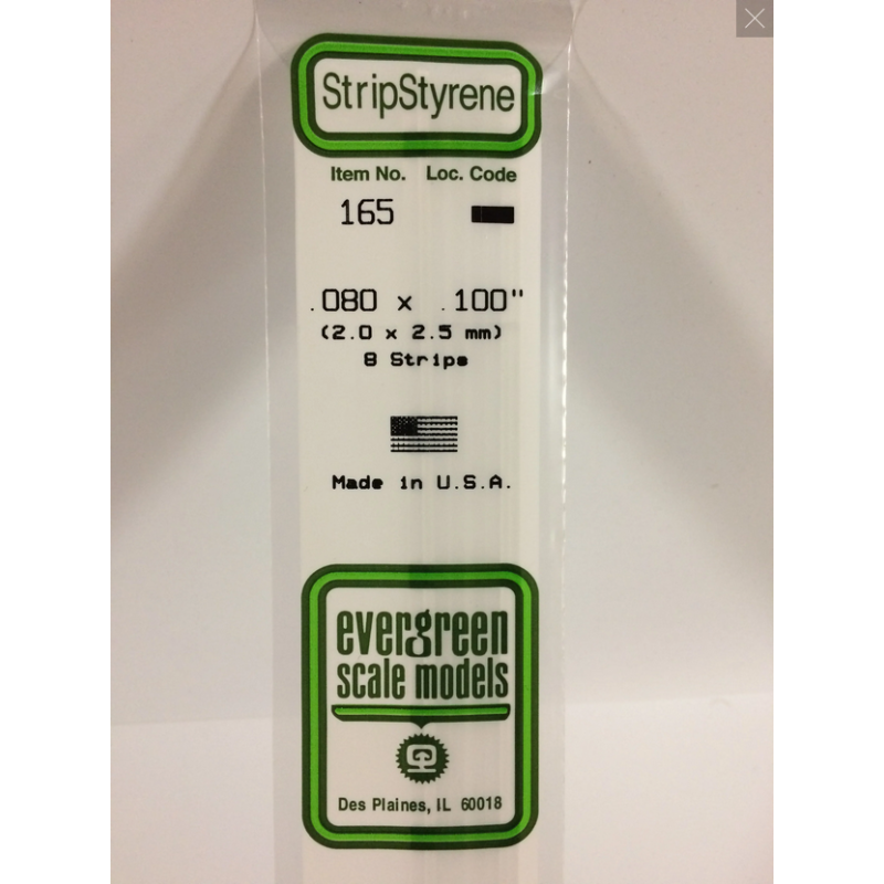 Evergreen EG165 – Bande de polystyrène blanc opaque 0,080" x 0,100"