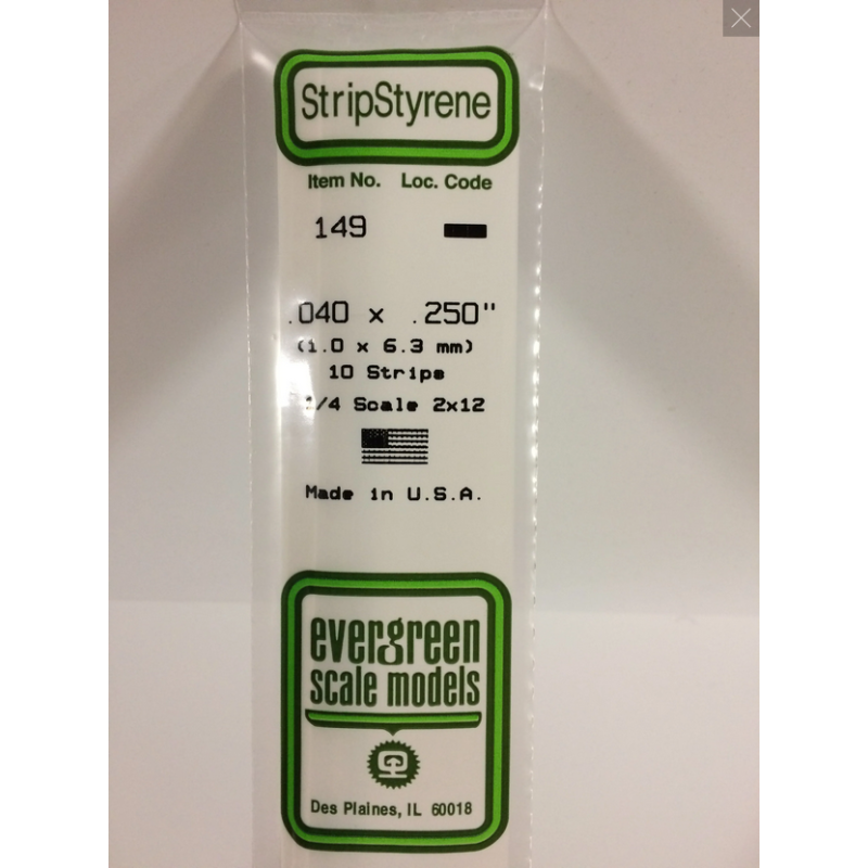 Evergreen EG149 – Bande de polystyrène blanc opaque 0,040" x 0,250"