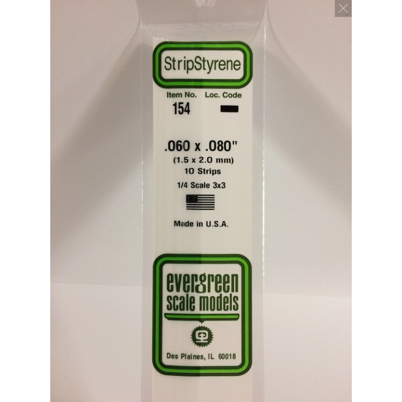 Evergreen EG154 – Bande de polystyrène blanc opaque 0,060" x 0,080"