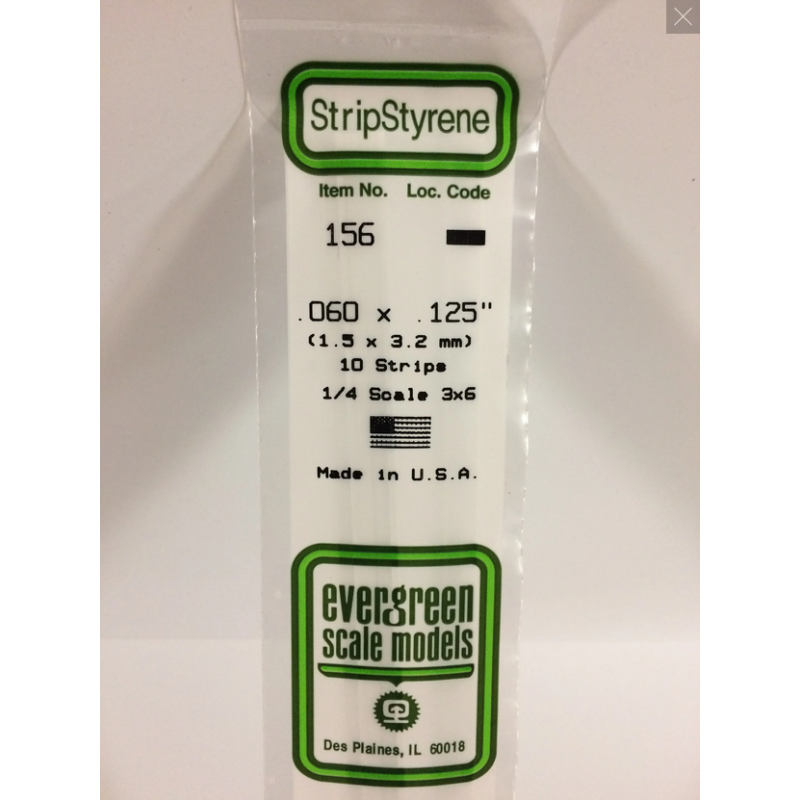 Evergreen EG156 – Bande de polystyrène blanc opaque 0,060" x 0,125"