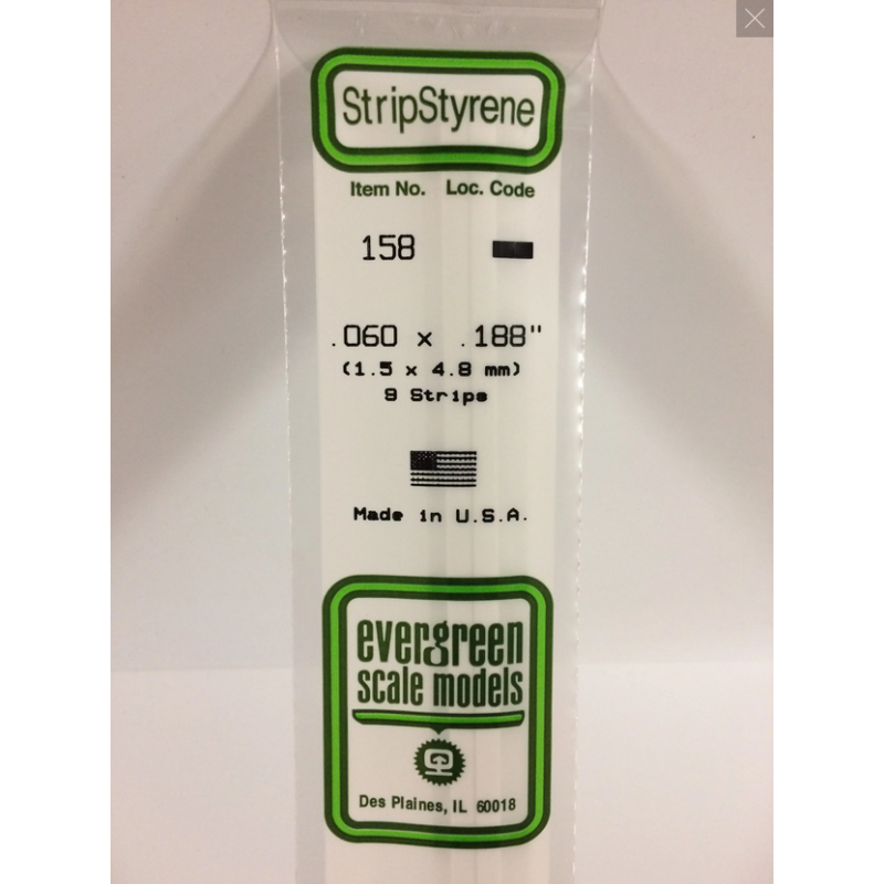 Evergreen EG158 – Bande de polystyrène blanc opaque 0,060" x 0,188"