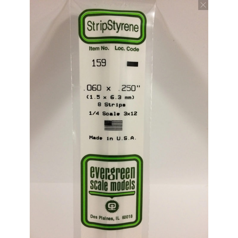 Evergreen EG159 – Bande de polystyrène blanc opaque 0,060" x 0,250"