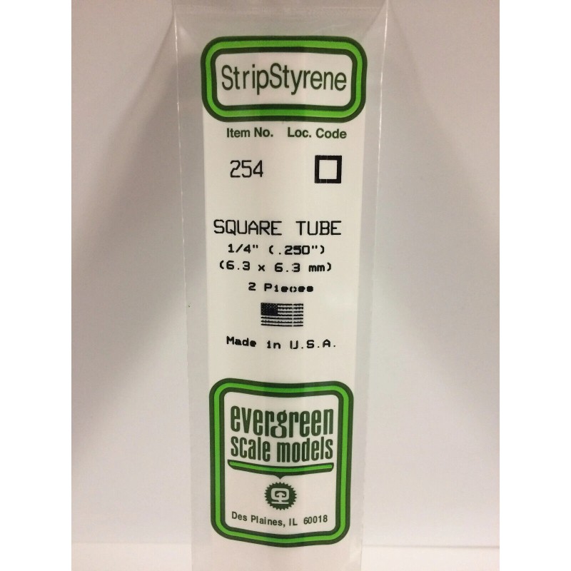 Evergreen EG254 – Tube carré en polystyrène blanc opaque 6,3 mm (0.250")