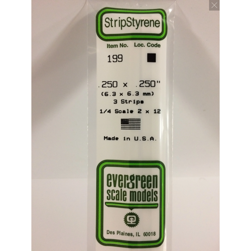 Evergreen EG199 – Bande de polystyrène blanc opaque 0,250" x 0,250"