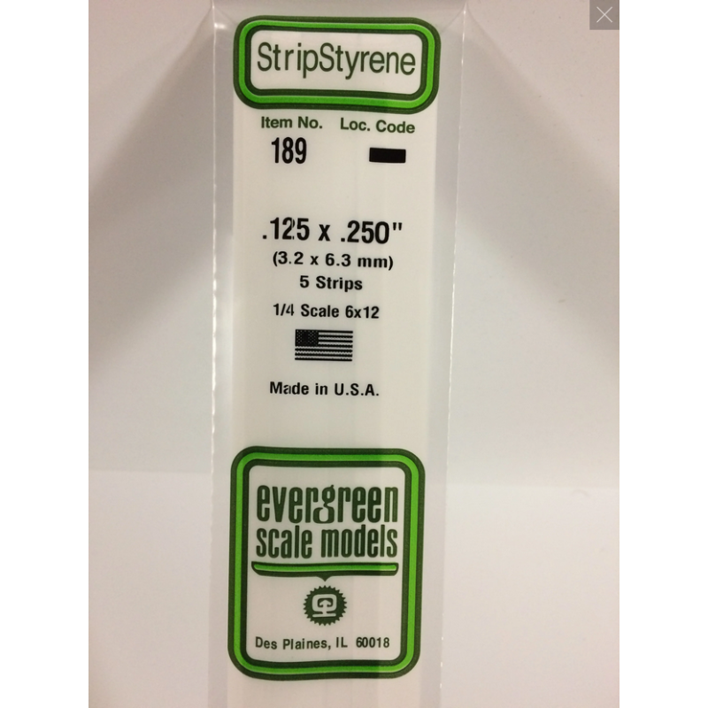 Evergreen EG189 – Bande de polystyrène blanc opaque 0,125" x 0,250"