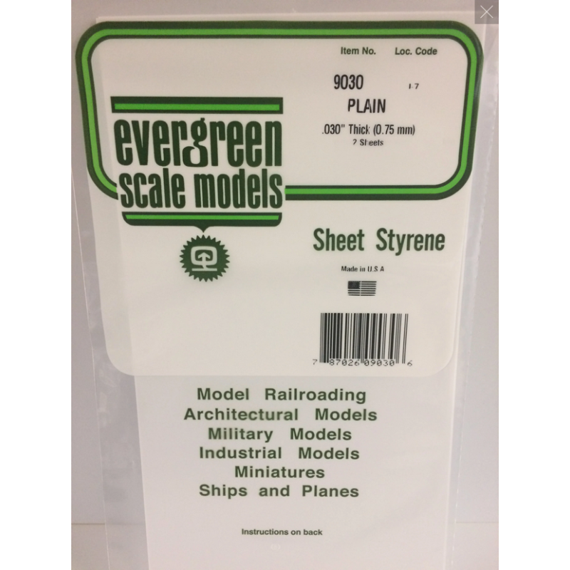 Evergreen EG9030 – Feuille en polystyrène blanc opaque unie 0,030" (0,75 mm)