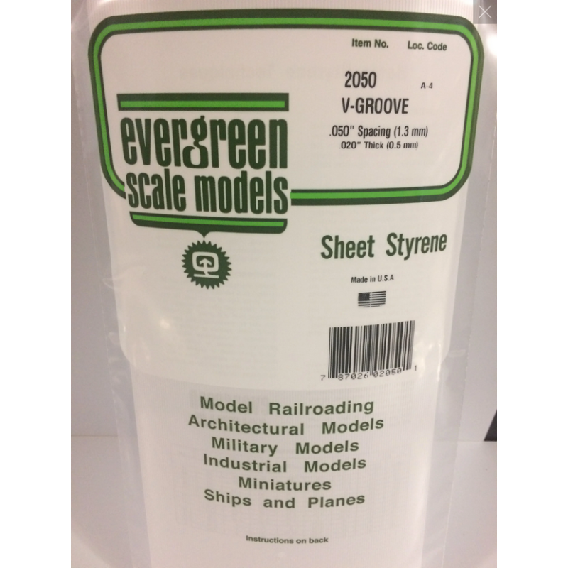 Evergreen EG2050 – Revêtement en polystyrène blanc opaque 0,050" à rainures en V