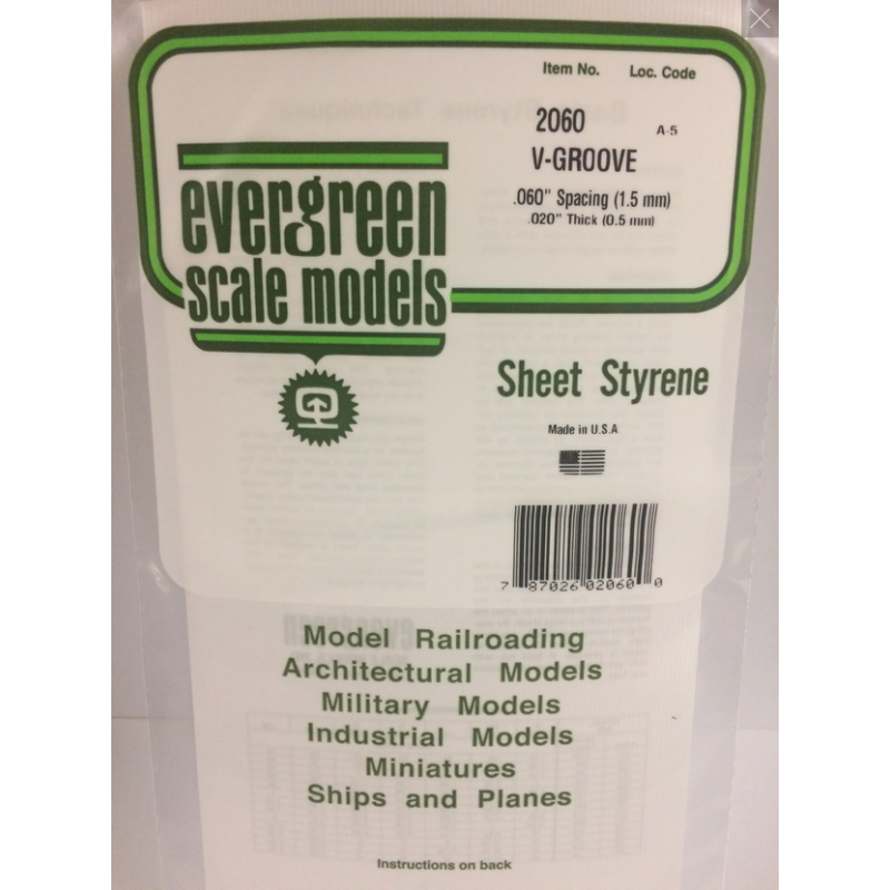 Evergreen EG2060 – Revêtement en polystyrène blanc opaque 0,060" à rainures en V