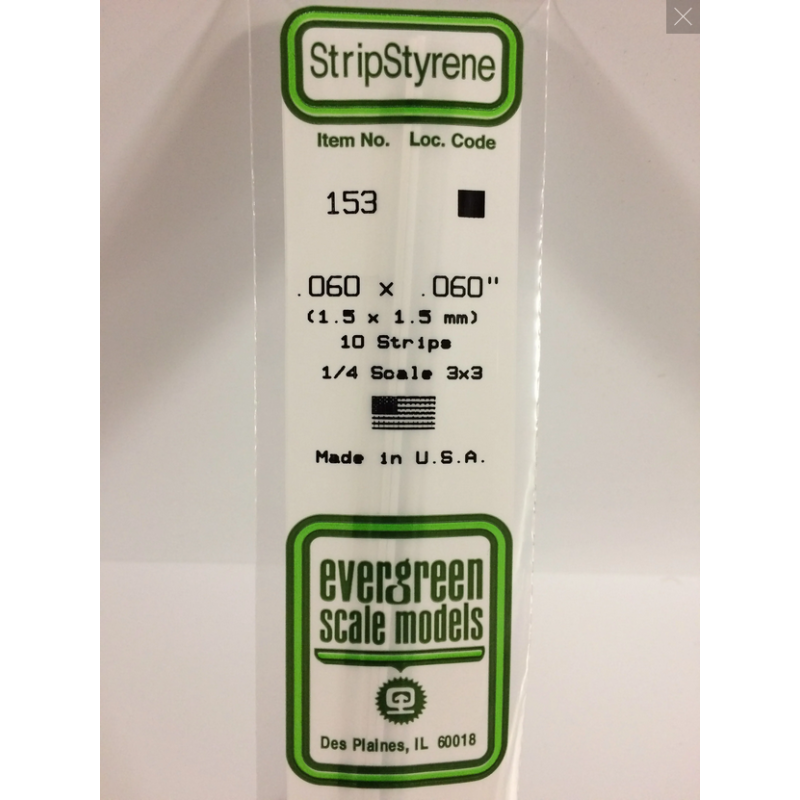 Evergreen EG153 – Bande de polystyrène blanc opaque 0,060" x 0,060"