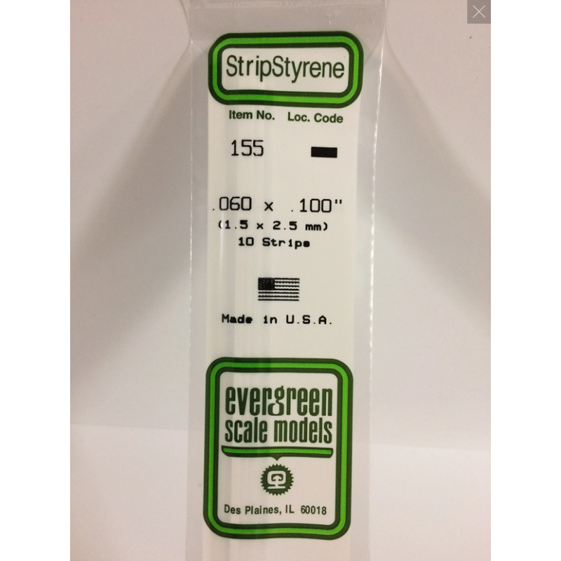 Evergreen EG155 – Bande de polystyrène blanc opaque 0,060" x 0,100"