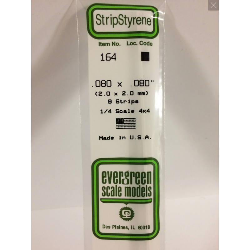 Evergreen EG164 – Bande de polystyrène blanc opaque 0,080" x 0,080"