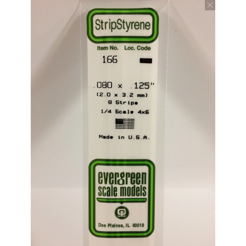 Evergreen EG166 – Bande de polystyrène blanc opaque 0,080" x 0,125"