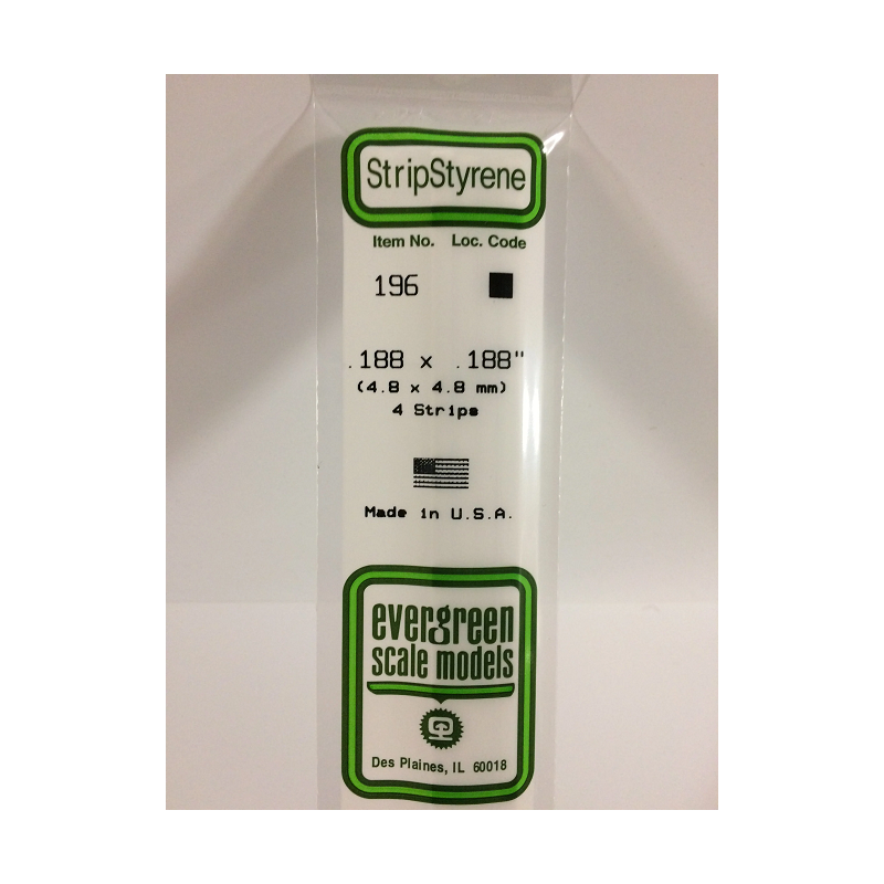 Evergreen EG196 – Bande de polystyrène blanc opaque 0,188" x 0,188"