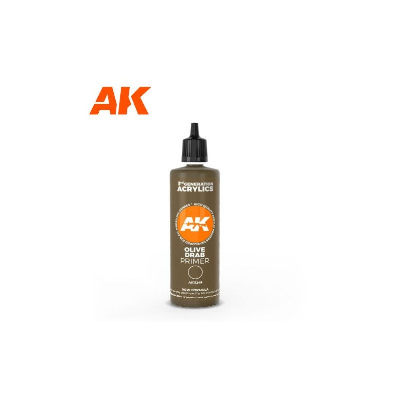Ak Interactive Ak11249 Peinture Acrylique 3g Primaire De Surface Olive Drab 100ml