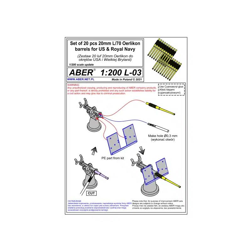 Aber S 1:200 L-03 – US 20 canons 20 mm L/70 Oerlikon Mk.10
