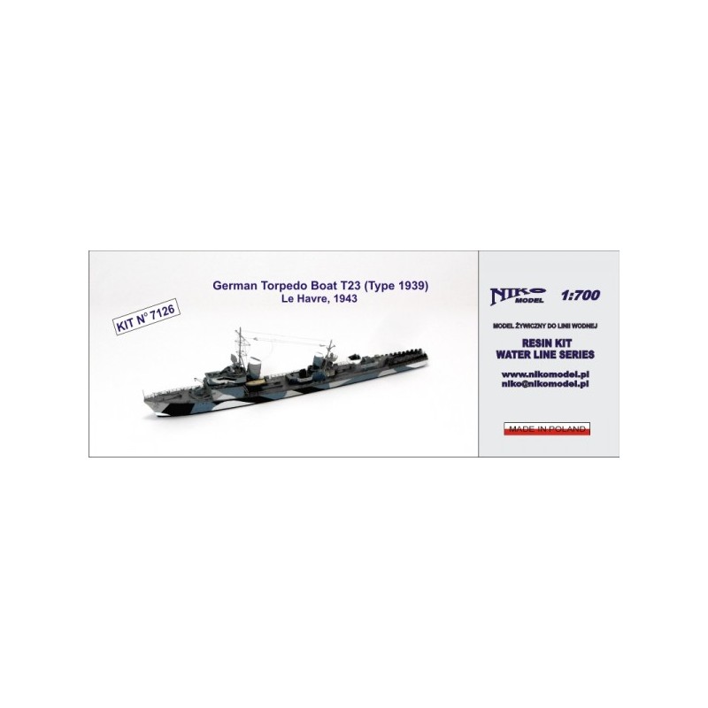 NikoModel 7126 – German Torpedo Boat T23 (Type 1939) Le Havre 1943 (1/700) – Maquette Résine