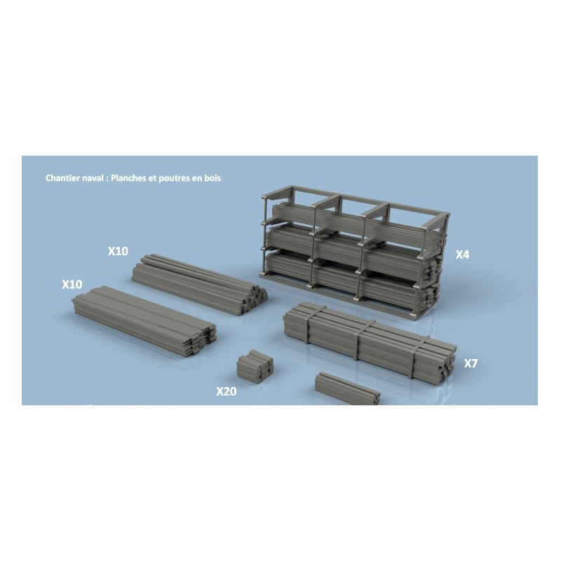 L’Arsenal 3D350-601 – Chantier naval planches et poutres en bois  (1/350, impression 3D)