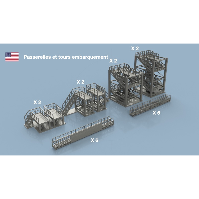 L’Arsenal 3D350-579 – Passerelle et tours embarquement US Navy 12+8 pcs (1/350, impression 3D)
