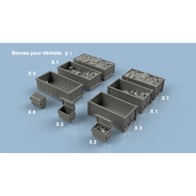 L’Arsenal 3D700-580 – Assortiment de bennes pour déchets (1/700, impression 3D)