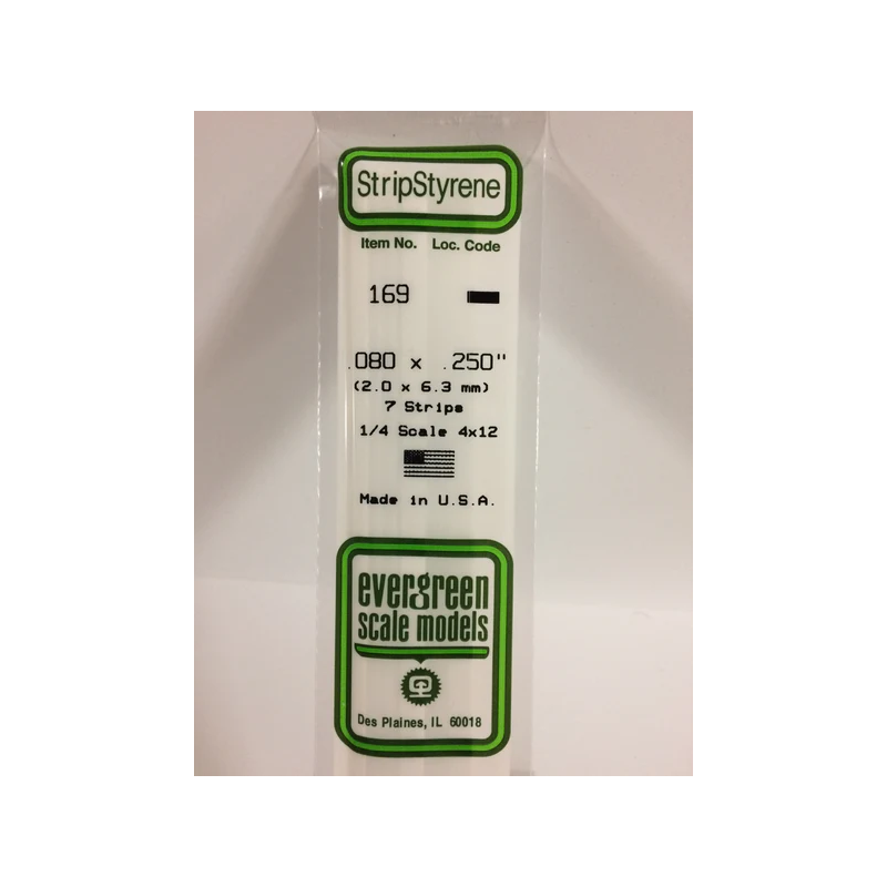 Evergreen EG169 – Bande de polystyrène blanc opaque de 0,080" x 0,250"