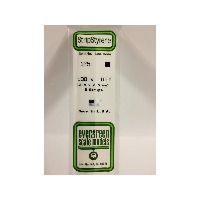 Evergreen EG175 – Bande de polystyrène blanc opaque de 0,100" x 0,100"