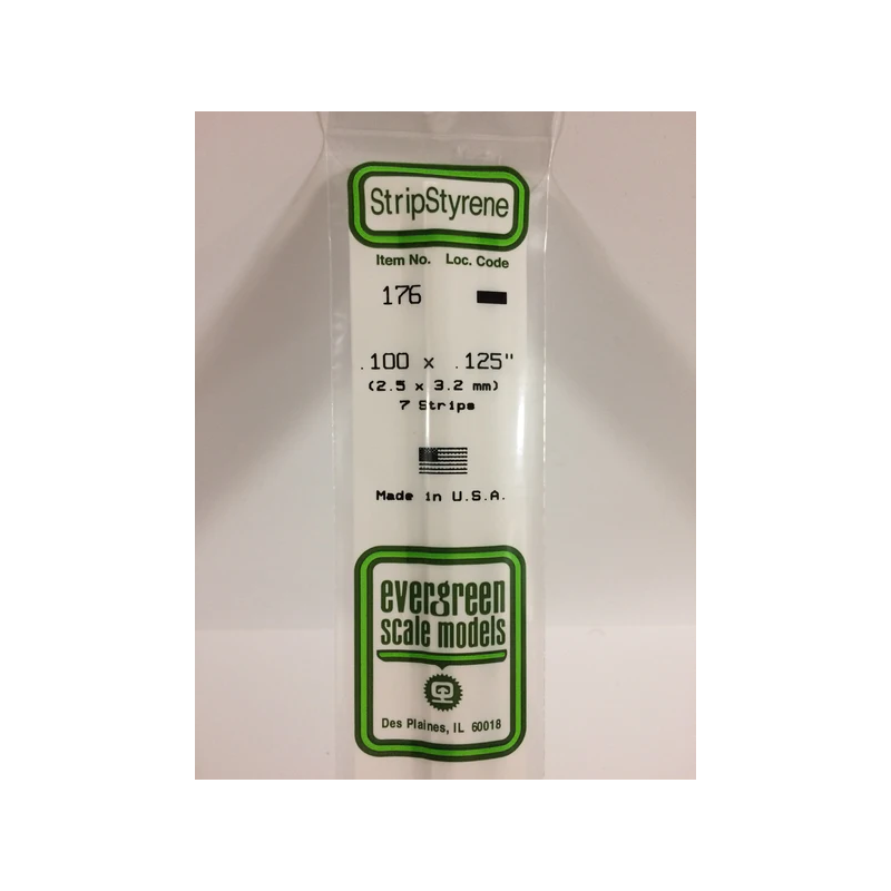 Evergreen EG176 – Bande de polystyrène blanc opaque de 0,100" x 0,125"