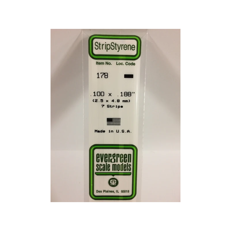 Evergreen EG178 – Bande de polystyrène blanc opaque de 0,100" x 0,188"