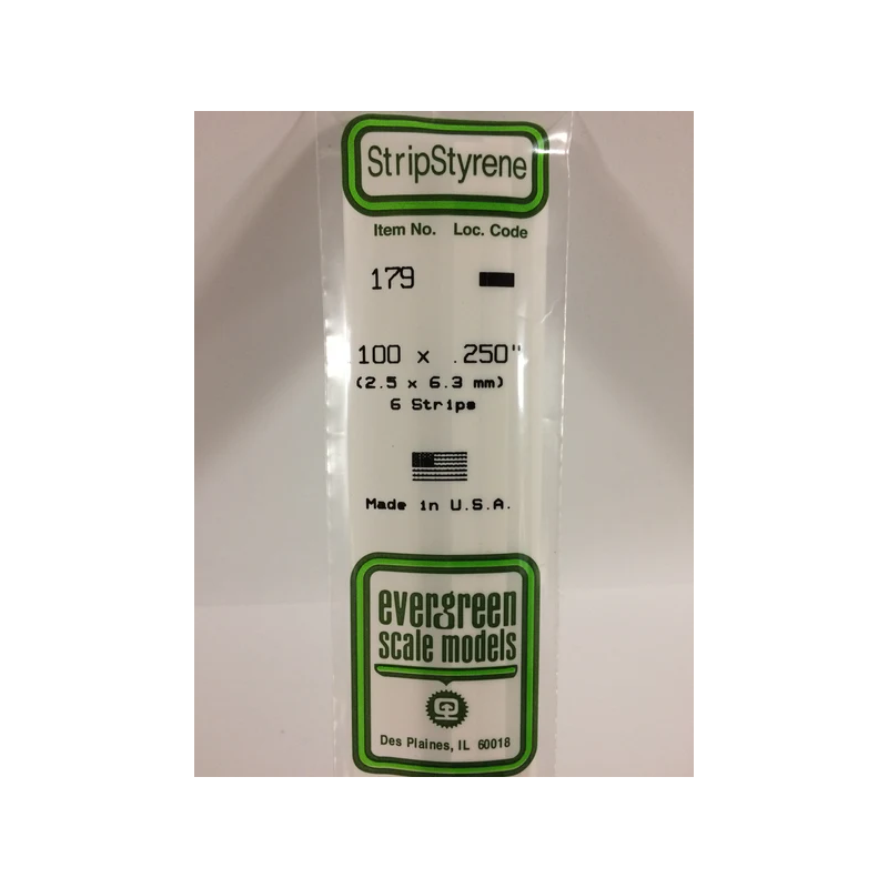 Evergreen EG179 – Bande de polystyrène blanc opaque de 0,100" x 0,250"