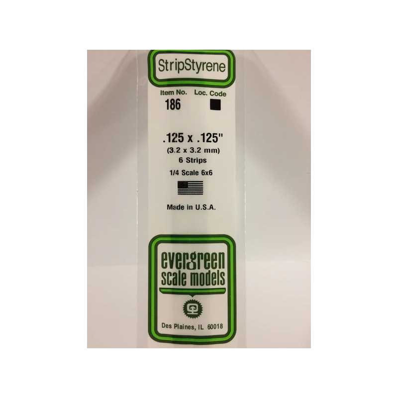 Evergreen EG186 – Bande de polystyrène blanc opaque de 0,125" x 0,125"