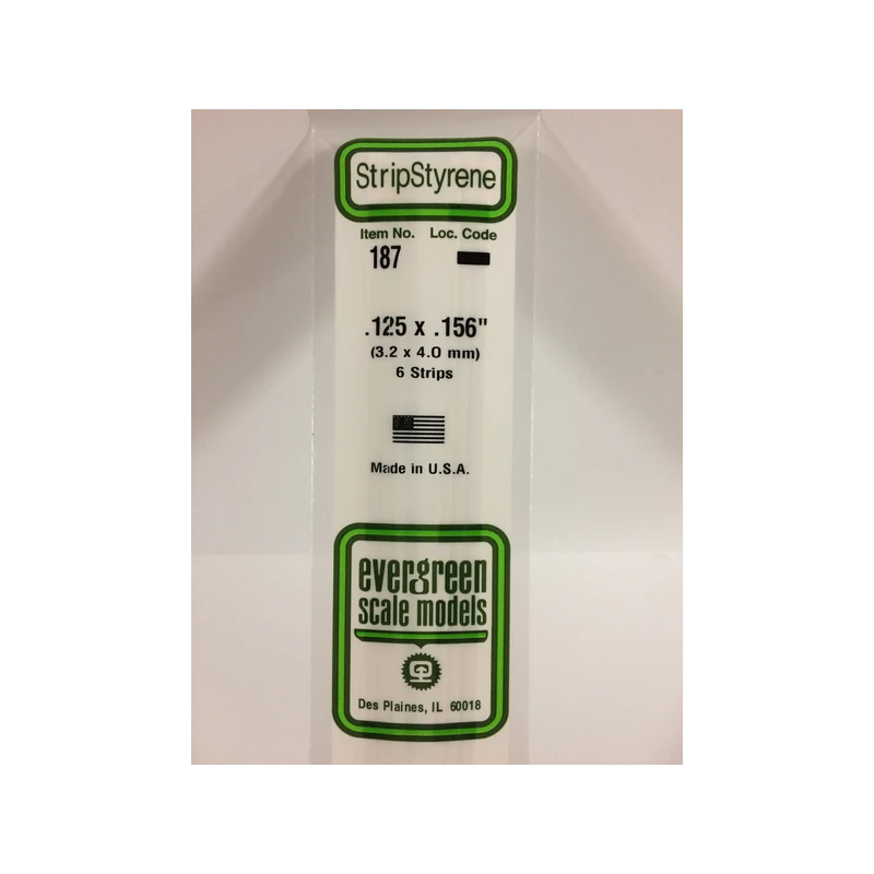 Evergreen EG187 – Bande de polystyrène blanc opaque de 0,125" x 0,156"