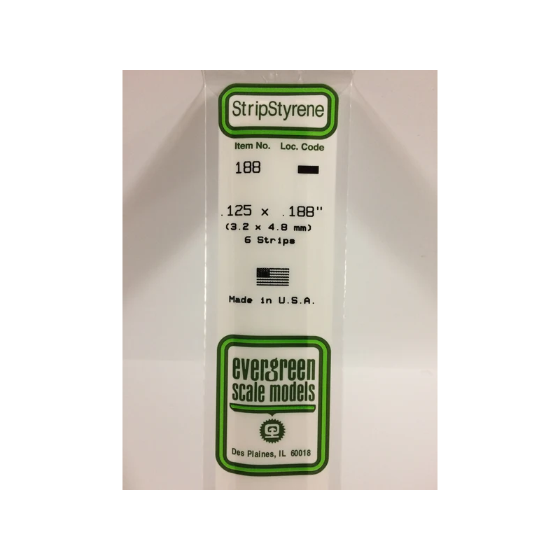Evergreen EG188 – Bande de polystyrène blanc opaque de 0,125" x 0,188"