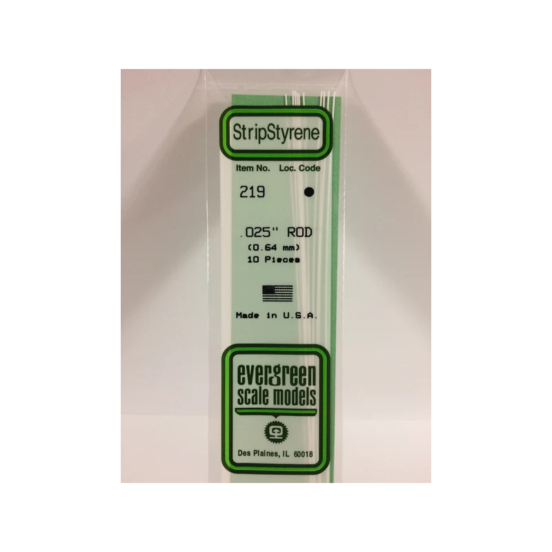 Evergreen EG219 – Tige ronde en polystyrène blanc de 0,025" (0,64 mm)