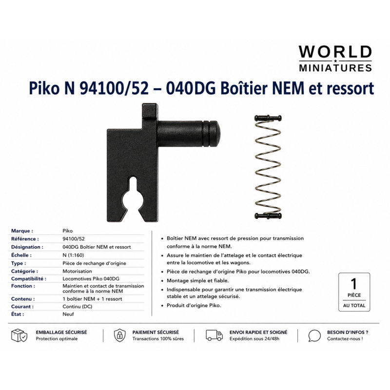 Piko N 94100/52 – 040DG Boîtier NEM et ressort