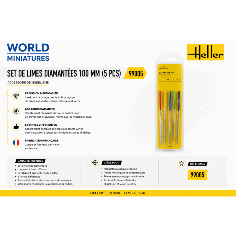 Heller 99005 – Set de limes diamantées 100 mm (5 pcs)