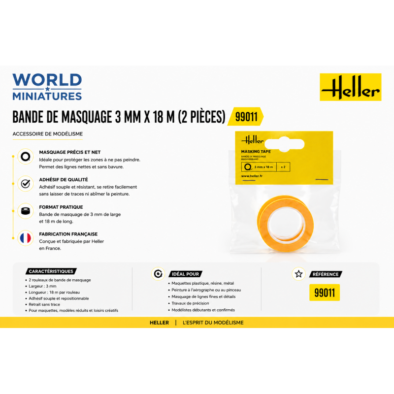 Heller 99011 – Bande de masquage 3 mm x 18 m (2 pièces) – Modélisme & Maquette