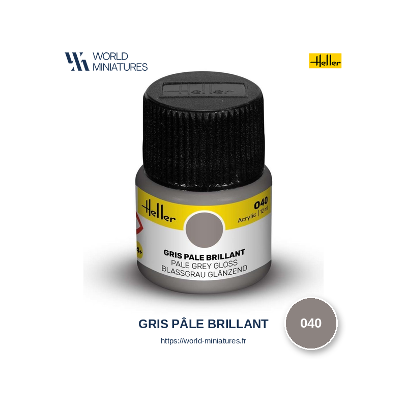 Heller 040 – Peinture Acrylique Gris Pâle Brillant 12ml